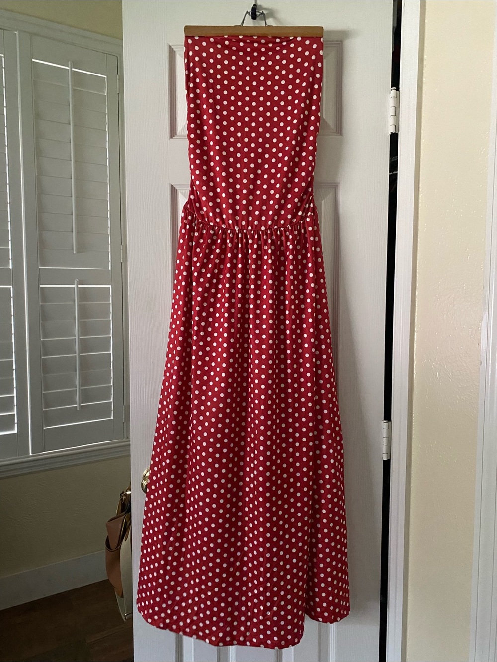 Red With White Polka Dots Halter Maxi Dress